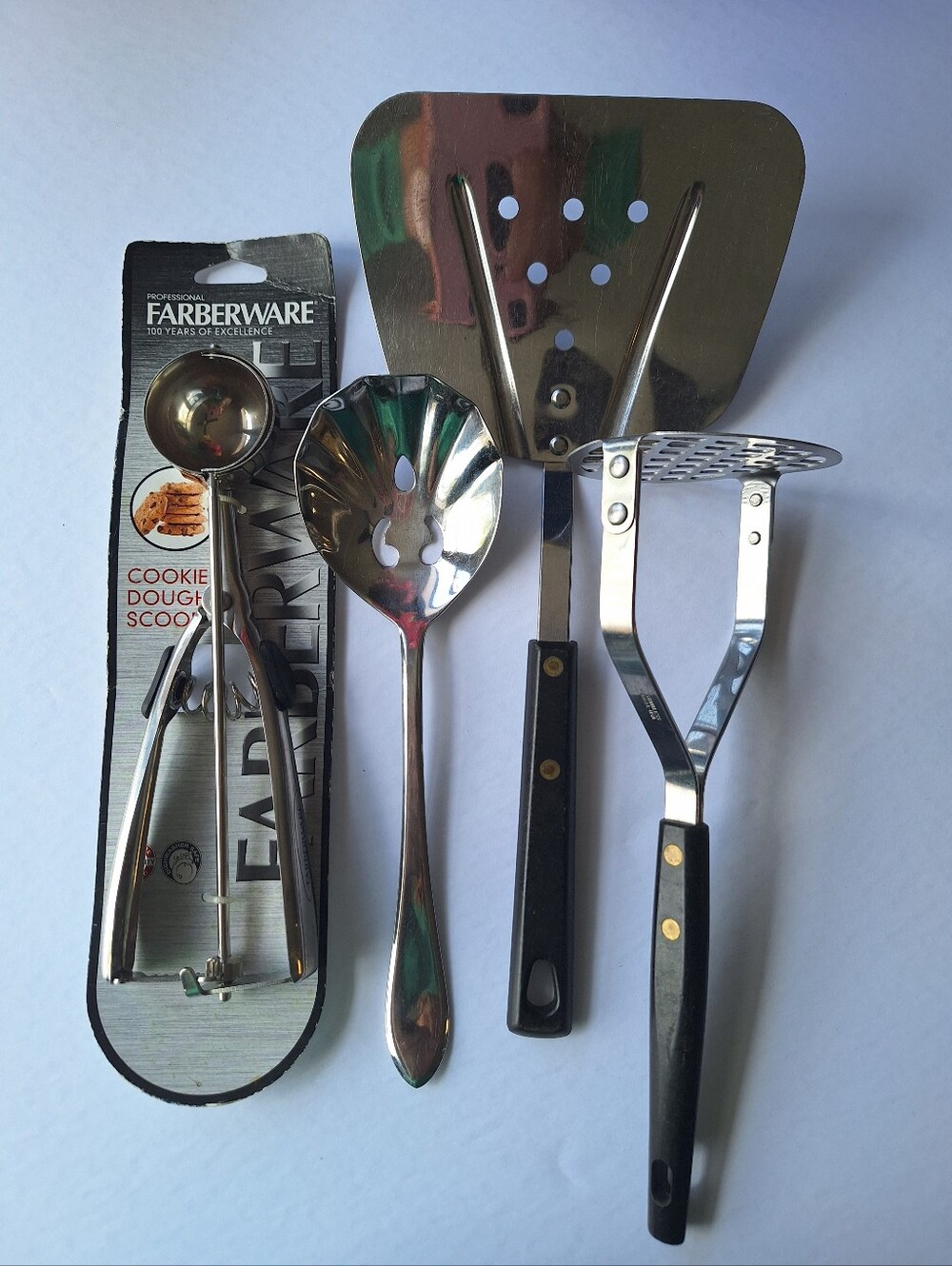 Farberware Cookie Dough Scoop Stainless Steel Kitchen Utensil Lot Spatula Masher - Picture 2 of 7